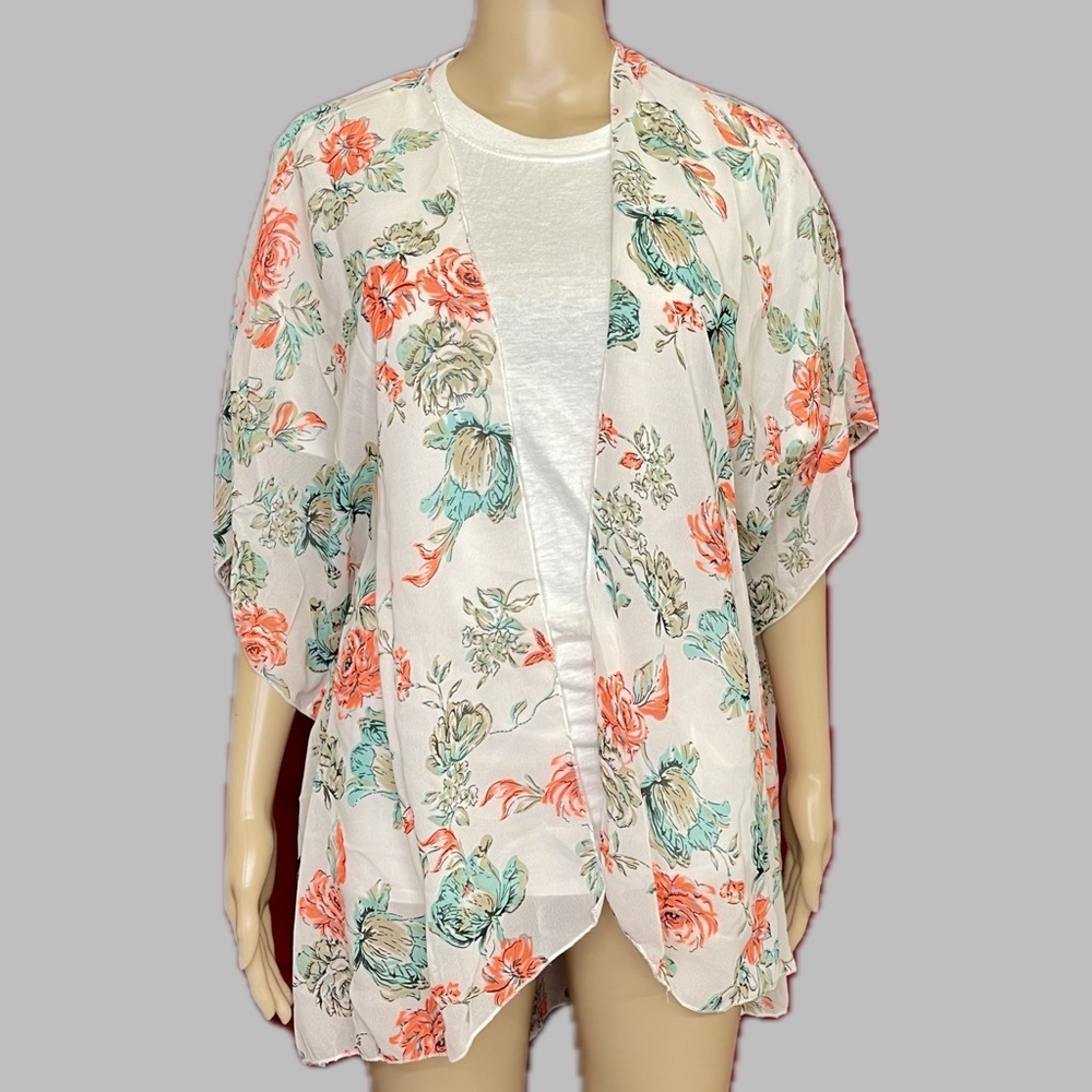Live 4 Truth Sheer Rose Print Chiffon Kimono/Cover Up Robe Large
